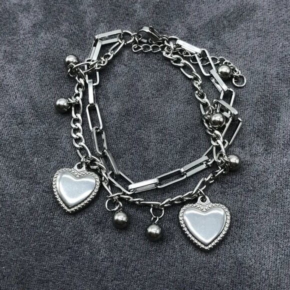 Jewelry - 1pc Stylish Double Layered Love Heart Bracelet with Link Chain